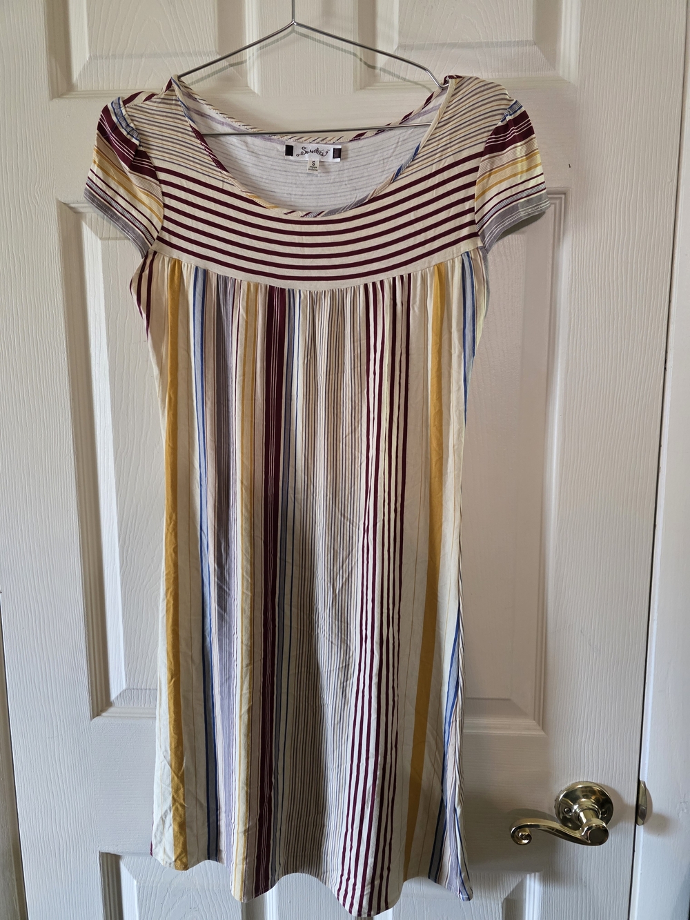 Sweetees Striped Midi Dress in Burgundy, Mustard & Blue